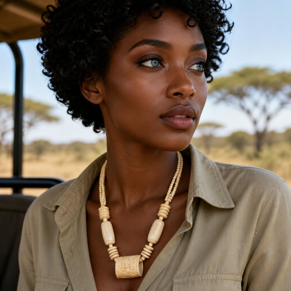 Hand Carved Bovine Bone Tribal Necklace